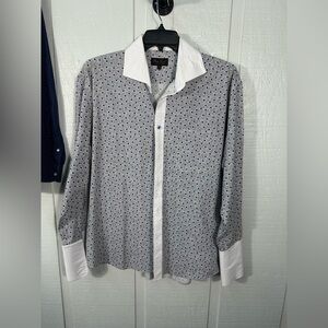 Bruno Conte Men’s Gray and Blue Button Down Shirt Size 17 1/2 EUC